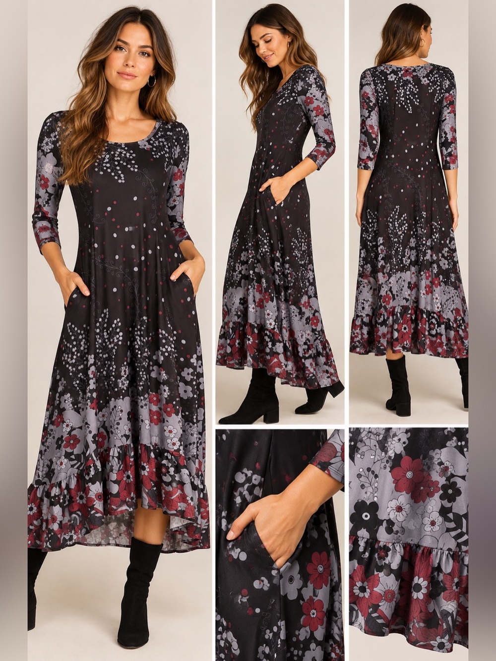 EUC Reborn New York Floral A-Line Midi Dress • Size Small